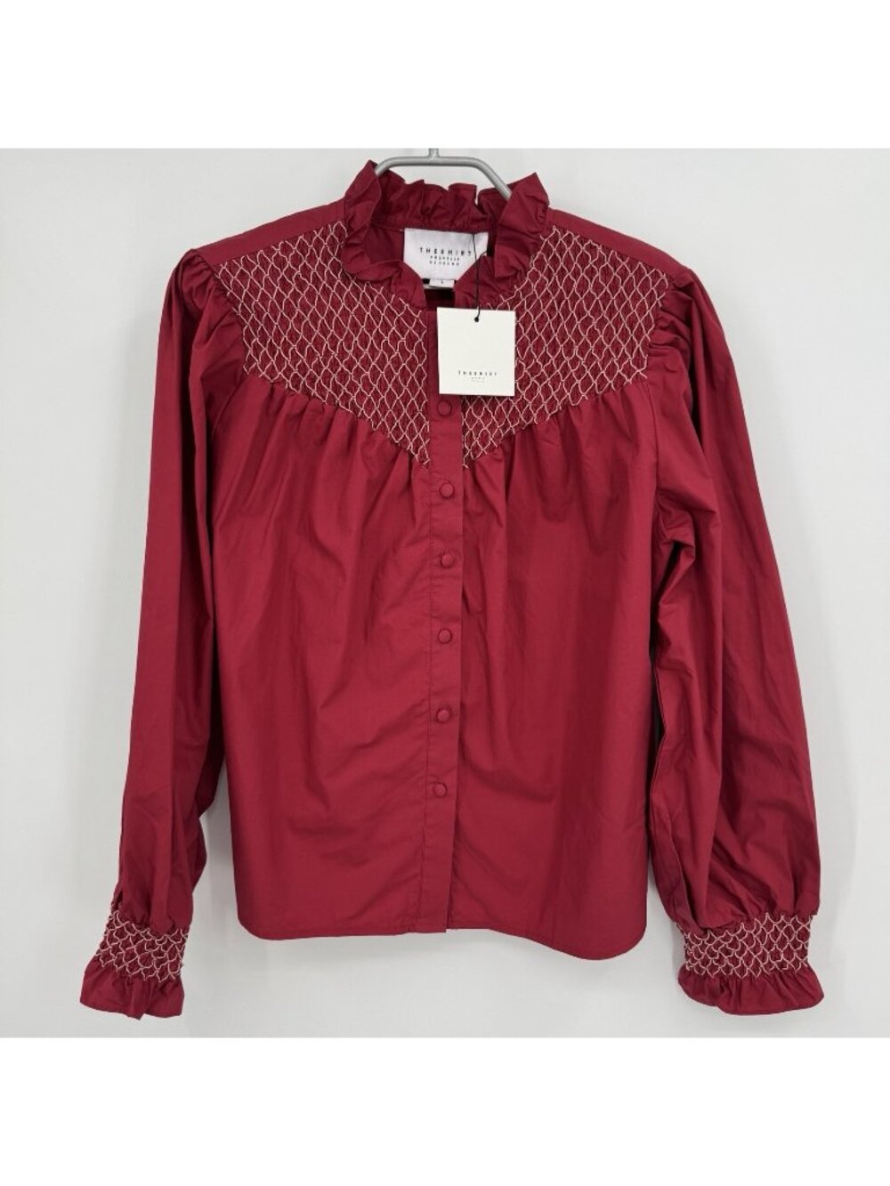 Rochelle Behrens Nicole Shirt in Wine Red size L Large Cotton Button Down Smock